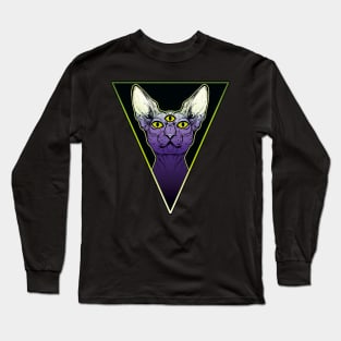 Three eyes creepy spooky sphynx cat Long Sleeve T-Shirt